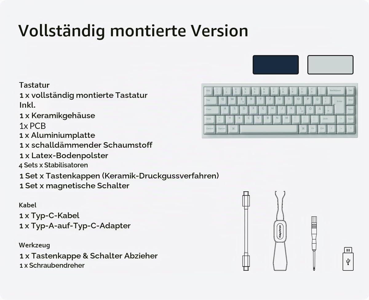 Keychron Q16 HE Kabelgebundene Magnettastatur, 8000 Hz Polling-Rate, Keramikmaterial, 65% ISO-DE-Layout, RGB, Gaming-Tastatur für Mac, Windows und Linux, Rapid-Trigger-Lime-Schalter