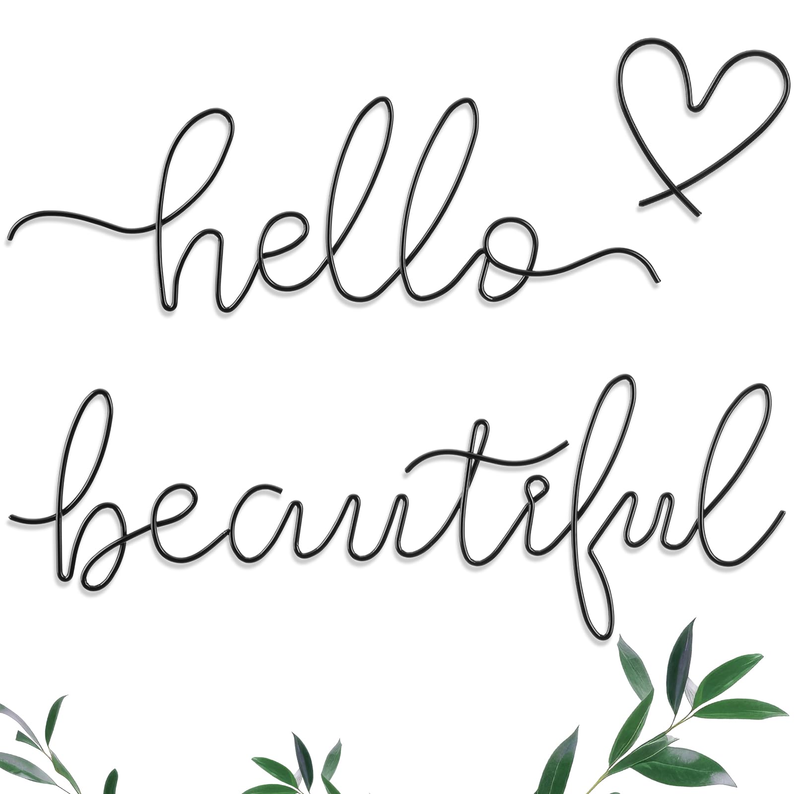 Hicarer Metal Hello Beautiful Wall Art Minimalist Wall Decor, Black