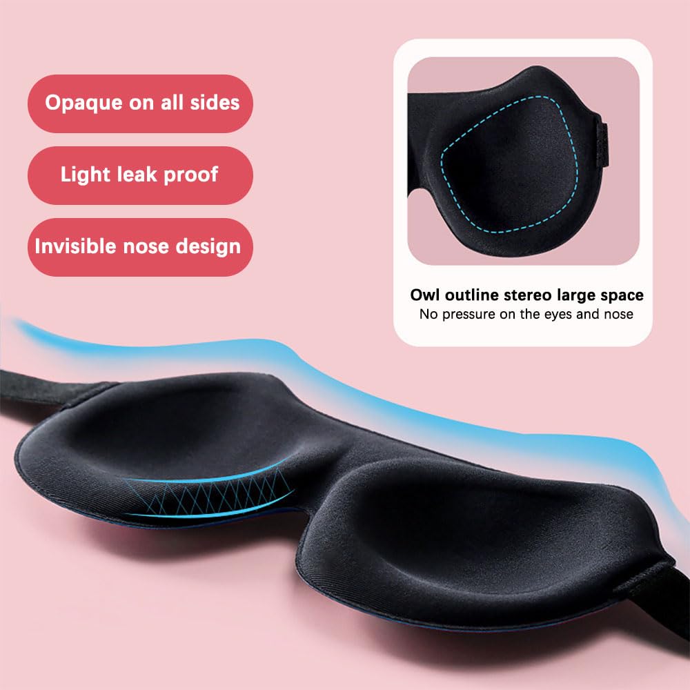 Maschera per Dormire per Bambini, Maschere per Dormire, 2 Pezzi Maschera per Dormire 3D per Bambini, Mascherina per Dormire Morbida con Cinturino Regolabile per Pisolino, Viaggio, Campeggio