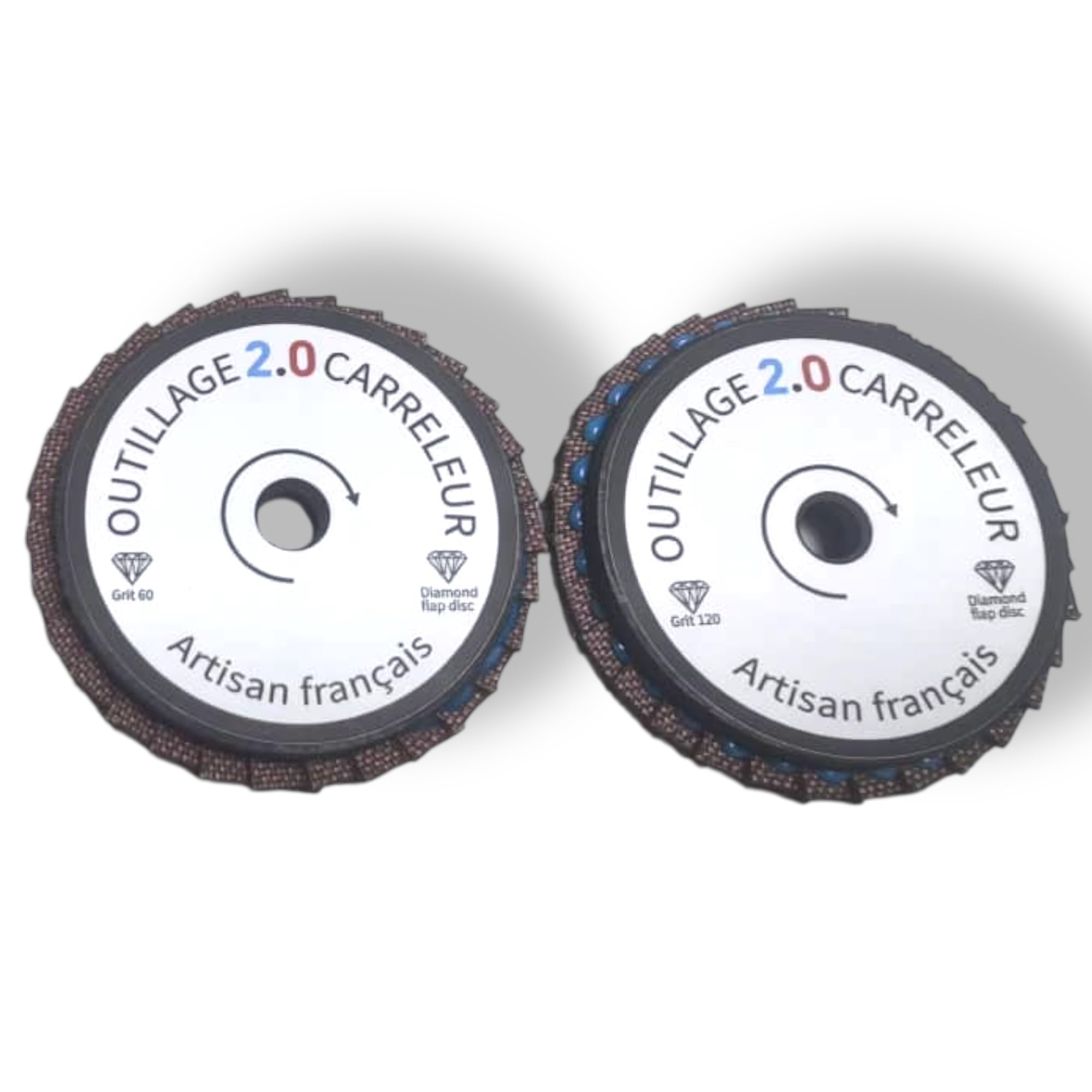Kit 2 Mini Dischi Diamantati a Lamelle 50 mm M14 – grana 60 + 120 – levigatura e finitura piastrelle, ceramica, pietra – per smerigliatrice – Outillage Carreleur 2.0