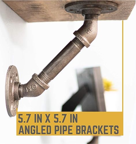 Miniatura 6 de Soportes de estante angulares industriales rústicos  Juego de cuatro soportes de doble brida de tubo de 4 pulgadas, accesorios de metal de hierro