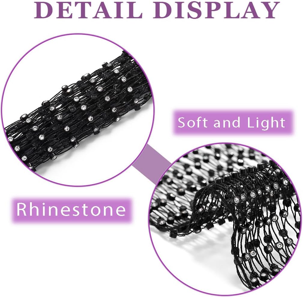 Yokawe Fishnet See Through Crop Top Long Sleeve Black Rhinestone Mesh Glitter Festival Top for Women - Image 7