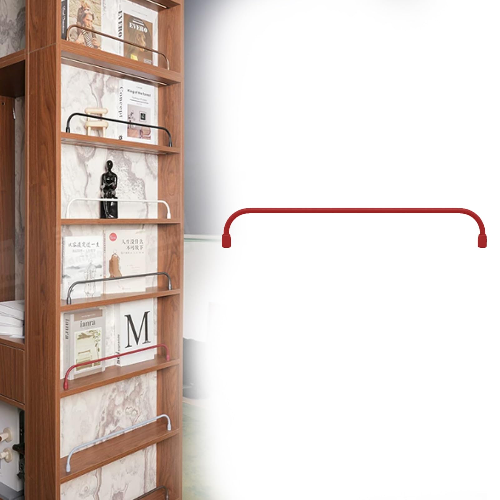 Minglez Red Gallery Rail For Shelves Gallery Shelf Rail For Bookshelves/Bookcase, Customizable Tipping Rail Bar Set For Kitchen Cabinet Shelves, White/Gold Shelf Rails For Shelves(,5Inch/13Cm)