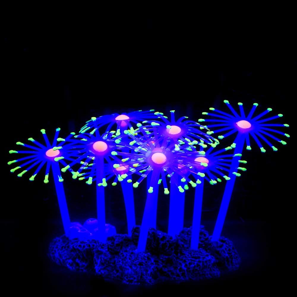 Aquazoo Aquarium Decoration Coral Ornament, Glow Fish Tank Decorations Artificial Mushroom, Premium Glow in The Dark for Fish Tank