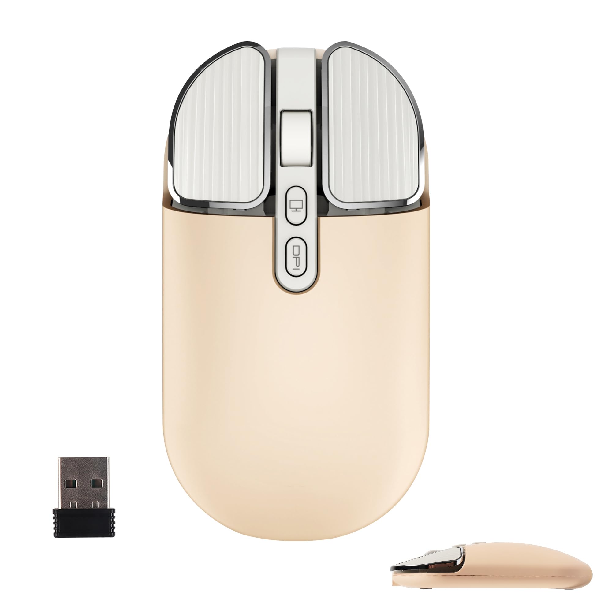 Wireless Mouse Bluetooth Cute Ultra Slim Silent Computer Mice with USB Receiver Dual-Mode 2.4G & Bluetooth Rechargeable Portable USB Cordless Mouse for Laptop PC Tablet Kids Adults Gift, Milk Tea
