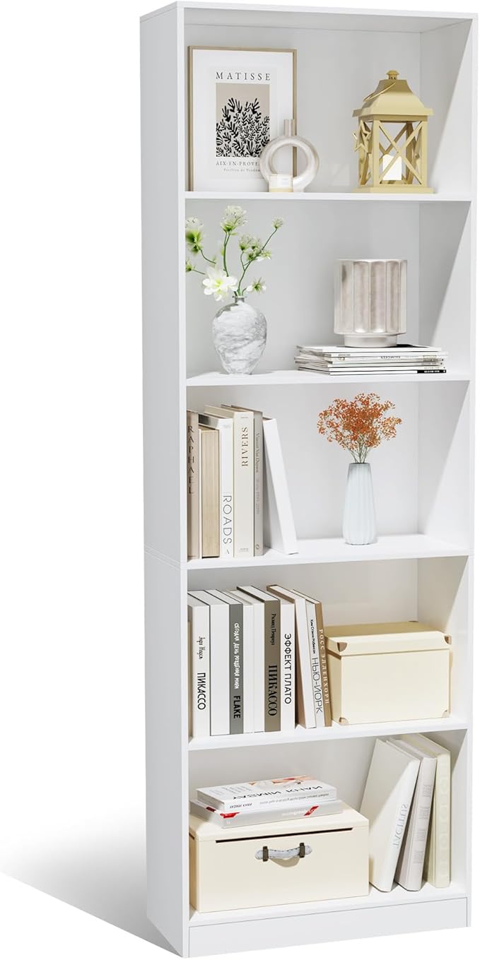 5 Tier Bookshelf, 71" Tall Bookcase Floor Standing, Large Wood Bookshelf with Anti-Tipping Device & Base, 5 Shelf Open Display Book Shelf for Living Room, Bedroom, Dining Room, Home Office