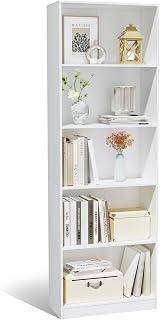5 Tier White Bookshelf, 71" Tall Wood Bookcase, 5 Shelf Open Book Shelf