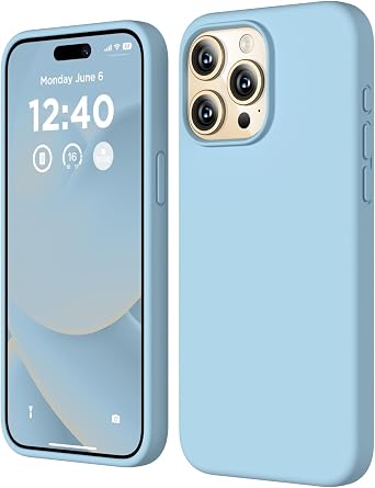 Compatible with iPhone 15 Pro Case, Liquid Silicone Case, Full Body Shockproof Protective Cover Slim Thin Phone Case with Soft Anti-Scratch Microfiber Lining, 6.1 inch-Baby Blue