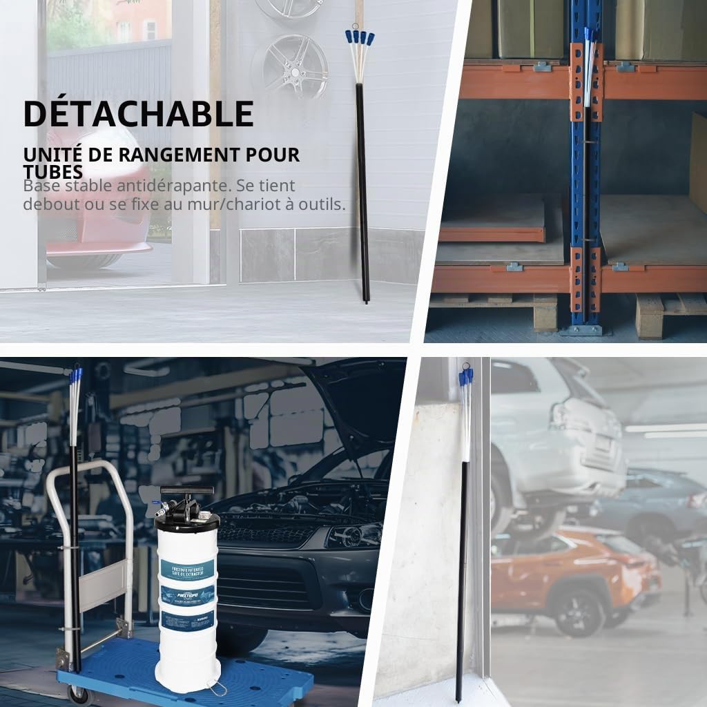 FIRSTINFO Extracteur d’Huile Pneumatique et Manuel 9L, 3e Génération Brevetée, Fabriqué à Taïwan, Pompe de Vidange par Aspiration avec Manomètre, 5 Tuyaux Dont Sonde Ultra-Fine 130 cm, A1108EUY5
