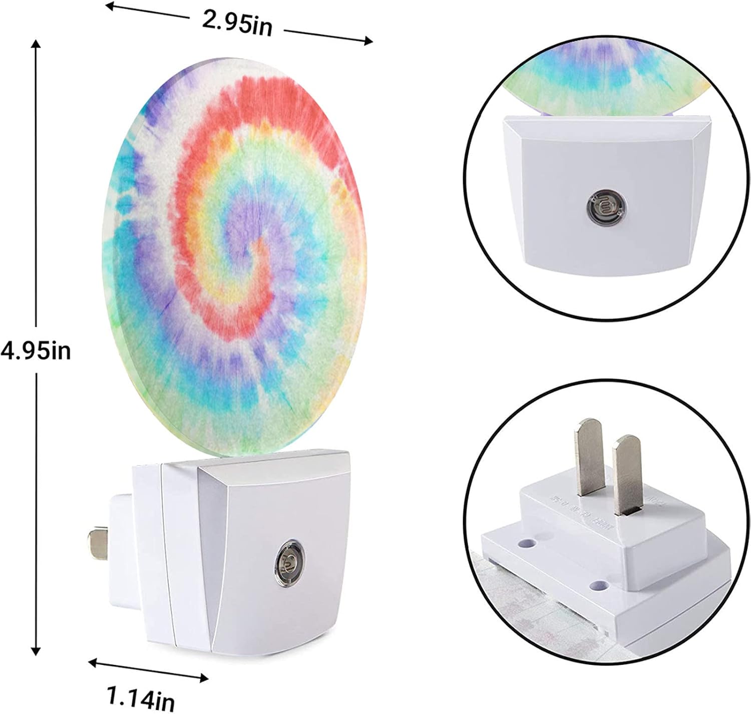 EKOBLA Tie Dye Night Light, Rainbow Spiral Colorful Night Lights Plug Into Wall with Auto Sensor for Bedroom and Bathroom image 3