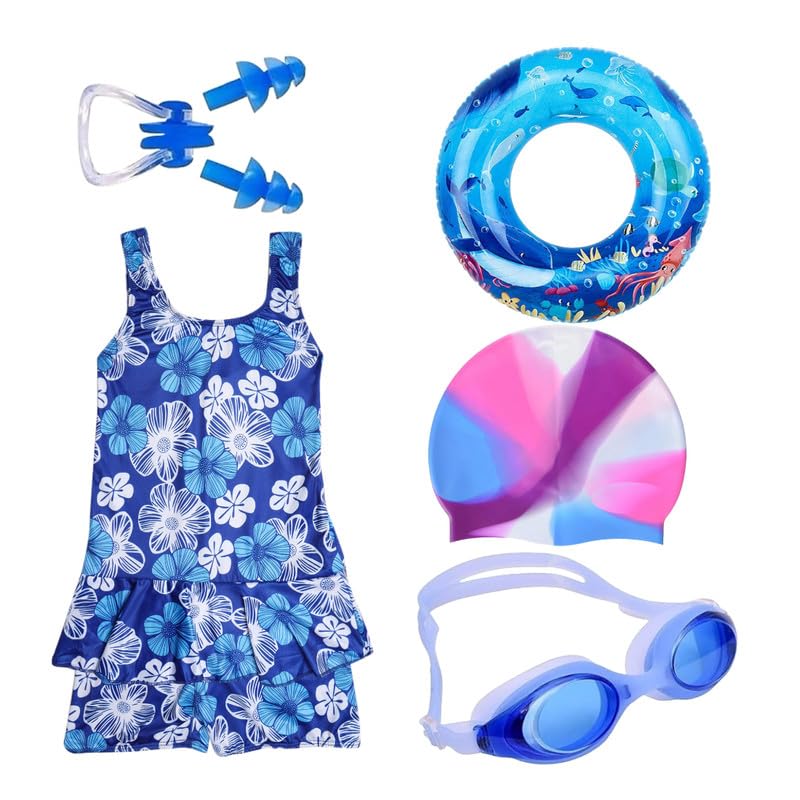 Golden Girl Swimming Set for Kids & Girls with Swimming Goggles, Cap, Swim Costumes, Ear Plug & Nose Clip | Female Swimming kit Combo
