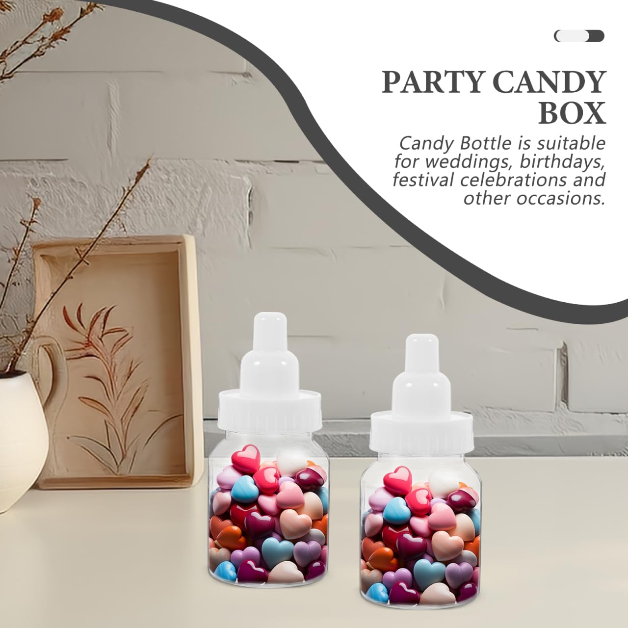 ULTECHNOVO Milk Bottle Candy Box 3.54" Clear Plastic Baby Shower Decorations – Reusable Party Favor Container for Baby Shower, Wedding, Birthday – Fill with Candies, Beads for Guests & New Parents