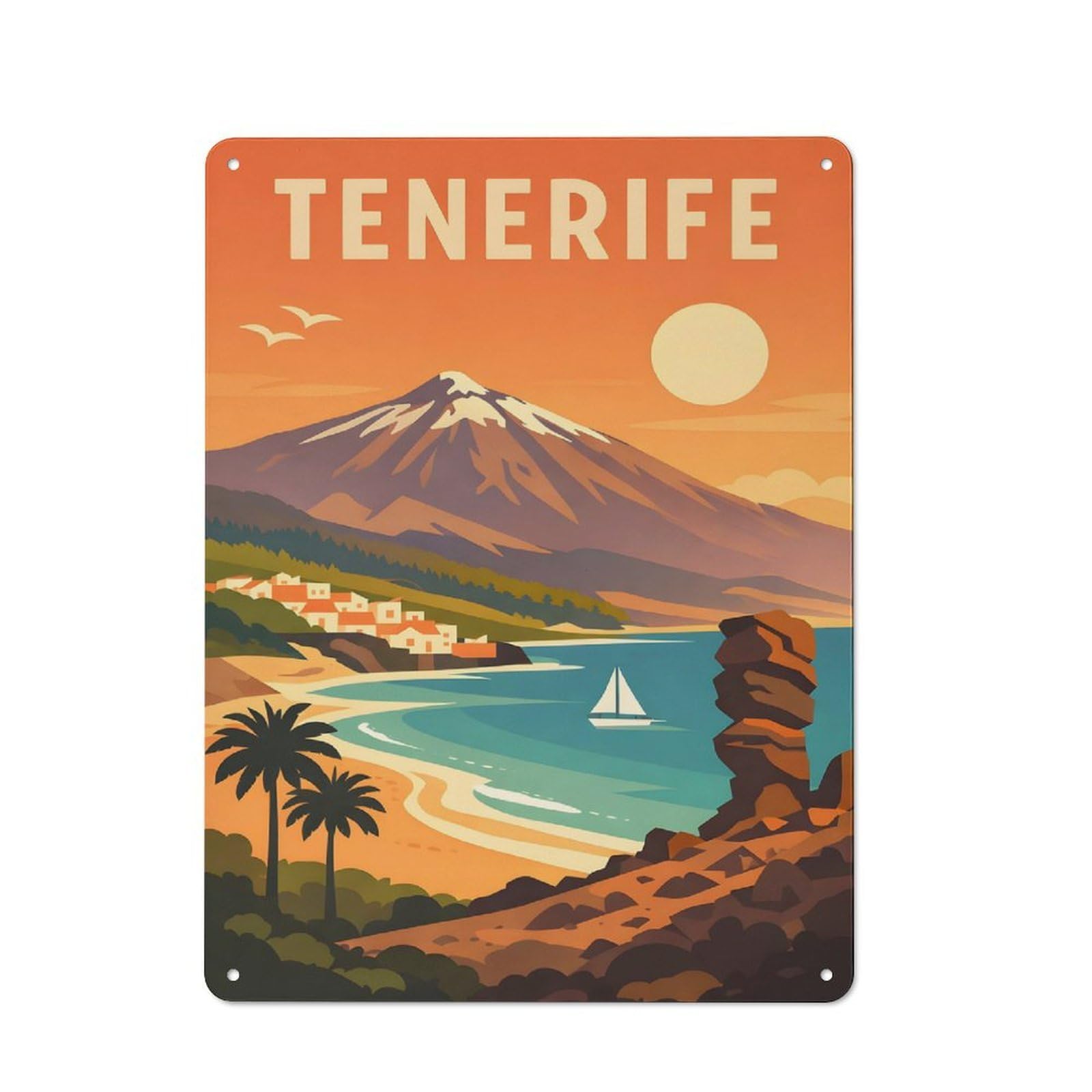 Tenerife Travel Everyday Metal Wall Decor 40x30cm, Decorative Tin Plaque for Flat, Dorm Room, Lounge Or Cafe