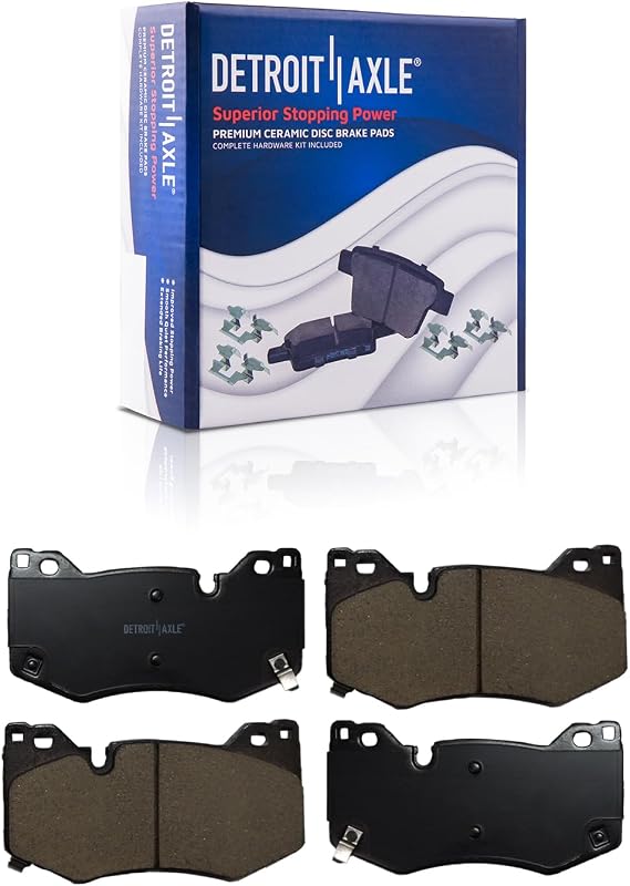 Pastilhas de freio dianteiras cerâmicas Detroit Axle P-2312 para Cadillac Ct4, Ct5 e Chevrolet Corvette – 2 unidades com ferragens