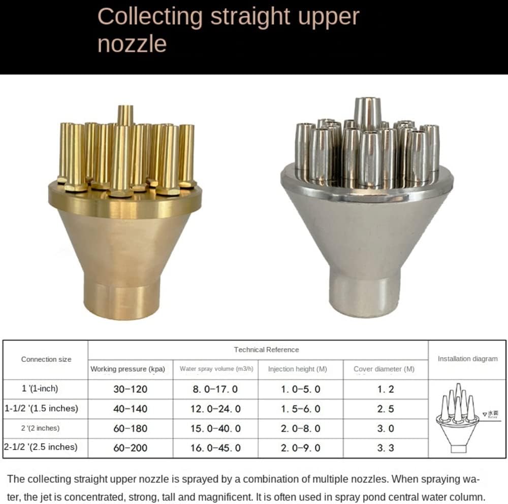 Collecting Straight Upper Fountain Nozzle Brass and Stainless Steel Landscape Fountain Heads Pool Garden Sprinkler Head (Brass 1.5" Female)