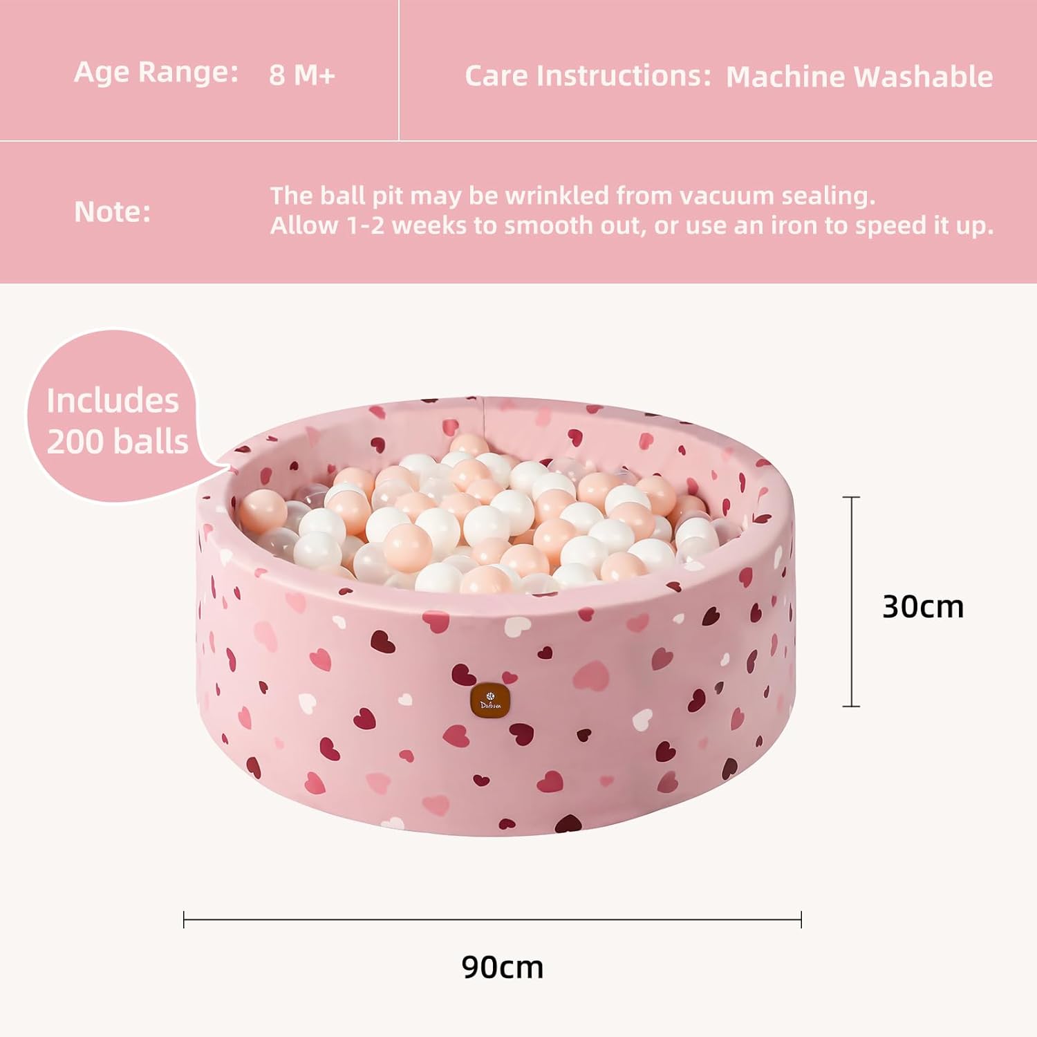 Foam Ball Pit 35.4"x 11.8" for Toddlers and Kids,Round Ball Pool Indoor Outdoor Baby Playpen,Ideal Gift for Infants,Balls not Included - Sweetheart
