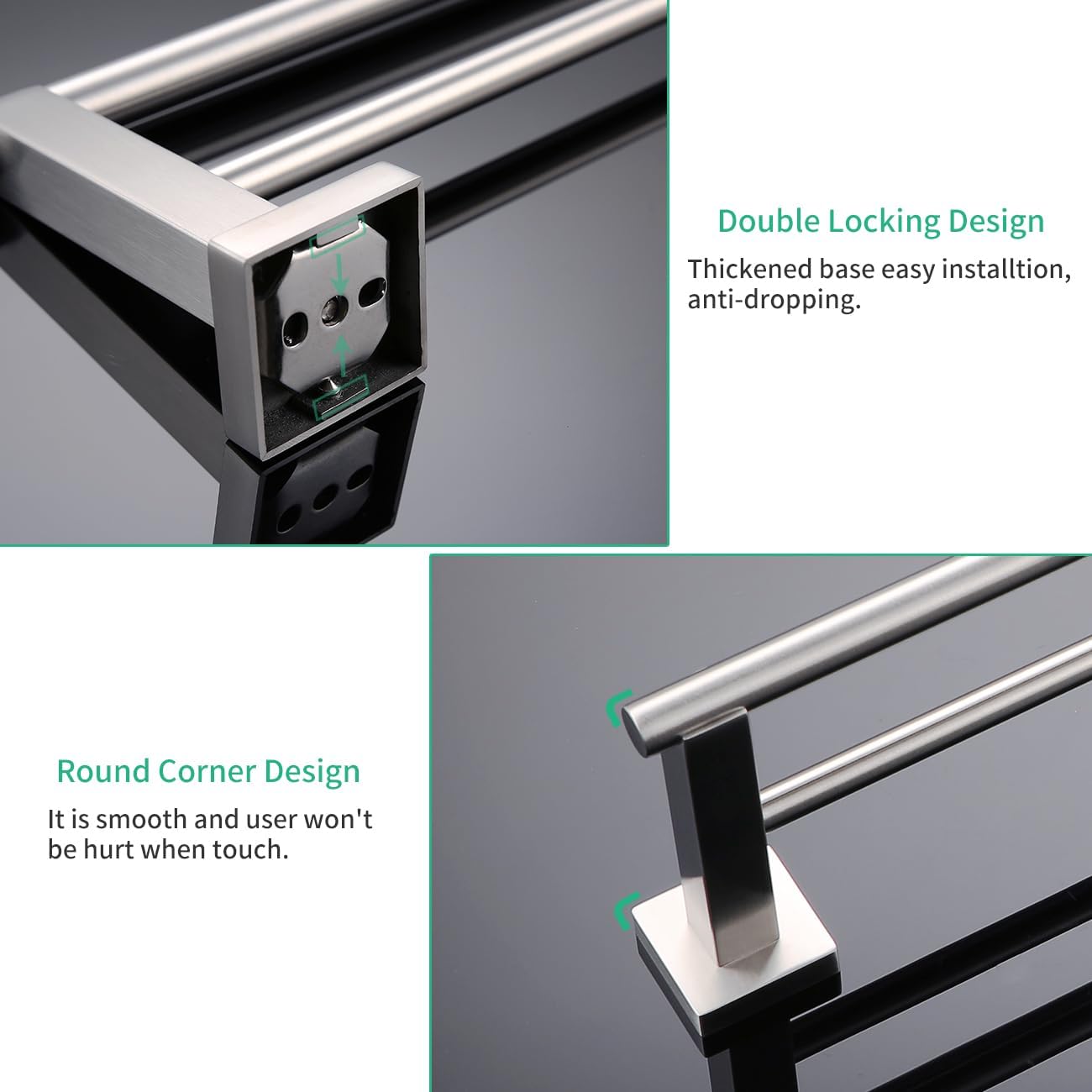 Miyili 24-Inch Bathroom Double Towel Bar Brushed Stainless Steel Bath Towel Rack Holder Wall Mount, A02N60B