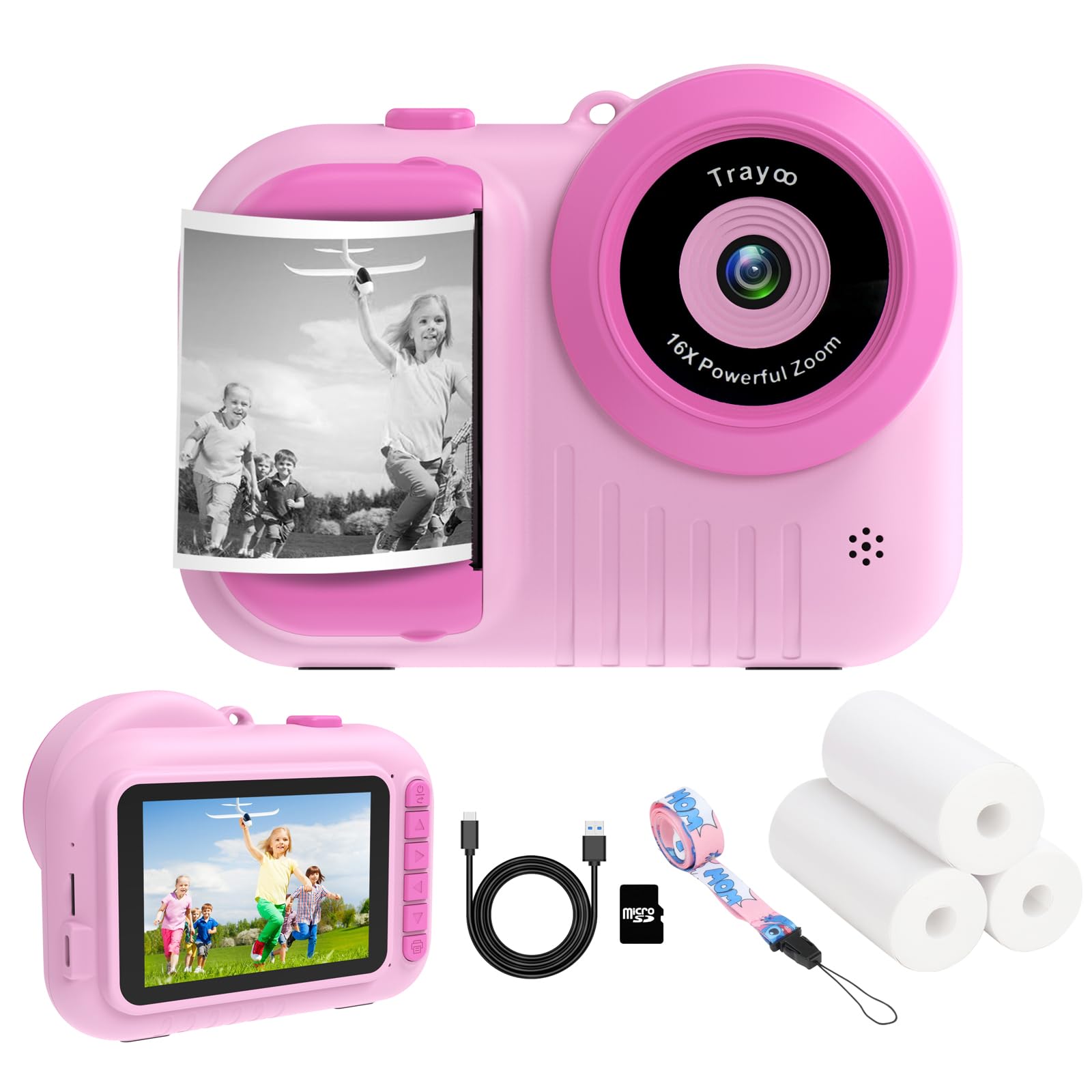 Kids Camera Instant Print, 3.5 Inch Screen Kids Digital Camera Instant, Christmas Birthday Gifts for Girls Age 3-12, Portable Toddler Camera Toy Gifts