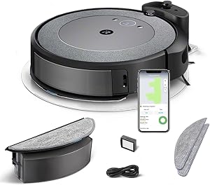 iRobot Roomba Combo i5 Robot Aspirador y friegasuelos 2en1 con depósito Mixto – Cepillos Goma y sensores de Suciedad – Ideal Mascotas -Limpia por habitación -Recarga y reanuda -Control por Voz y App