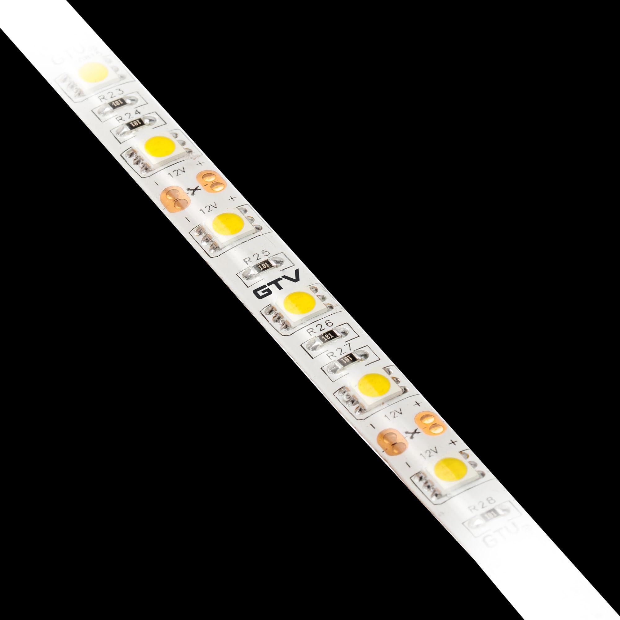 GTV LED Strip 5 m Roll Flash 5050, 300 LEDs (60 m), IP65 Waterproof, Dimmable, 12 V, 72 W Total Power, 10 mm Wide, Light Strip for Kitchen Furniture, Warm White 3200 K