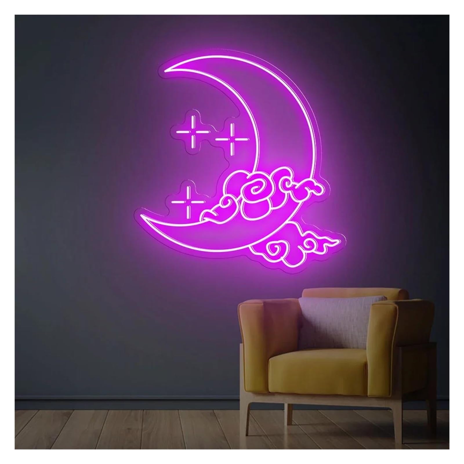 Lemst E Signs Lamp Moon Neon Signs Usb Powered Adjustabl Brightness Star Neon Lights, Signboard Suitabl For Party Decor 48Cmx38cm(E)
