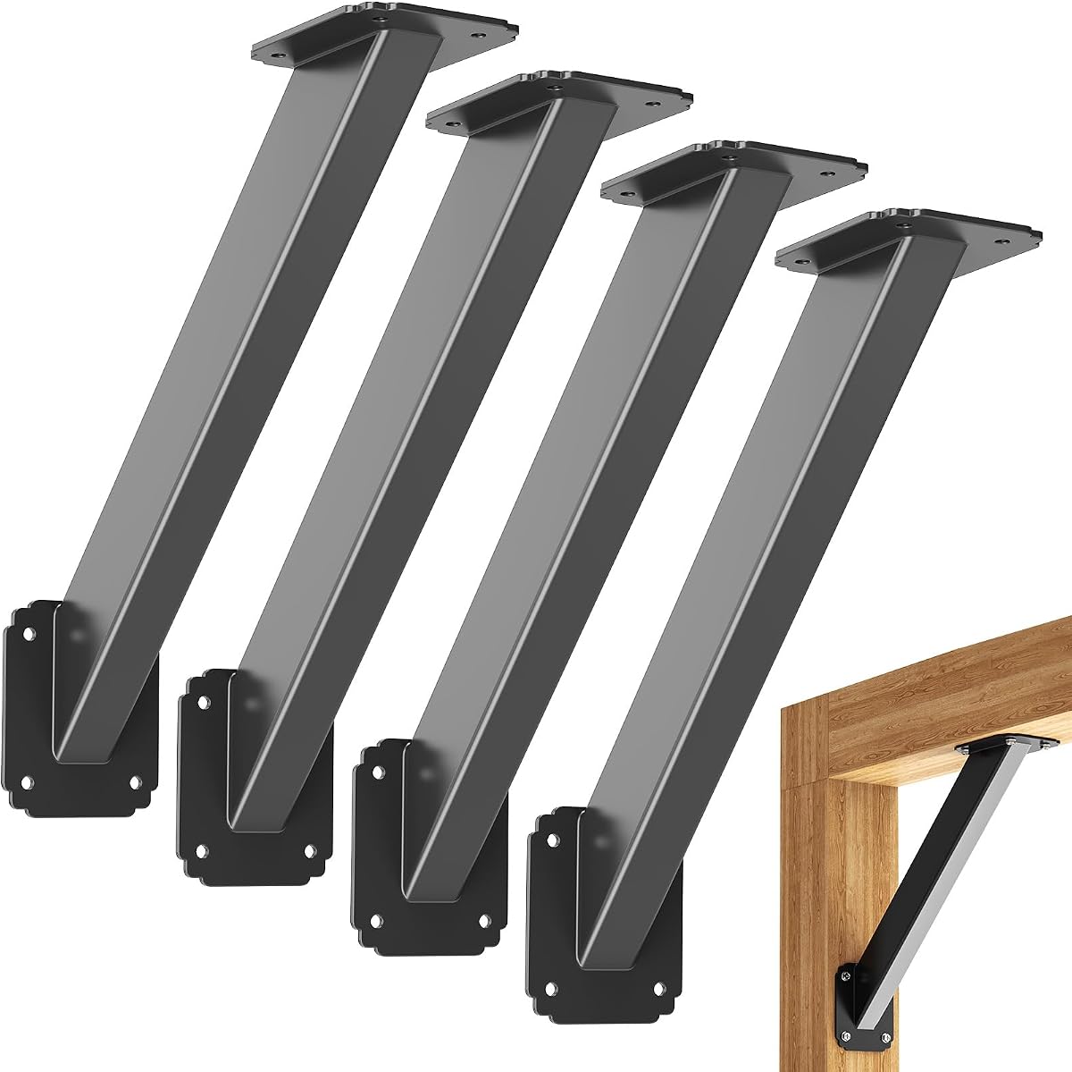 45 Degree Angle Support Bracket, Pergola Bracket for 4x4 Wood Beams | 4Pack,Heavy duty steel brackets, wood structure reinforcement, for pergola, gazebo, patio, deck, porch & wooden posts