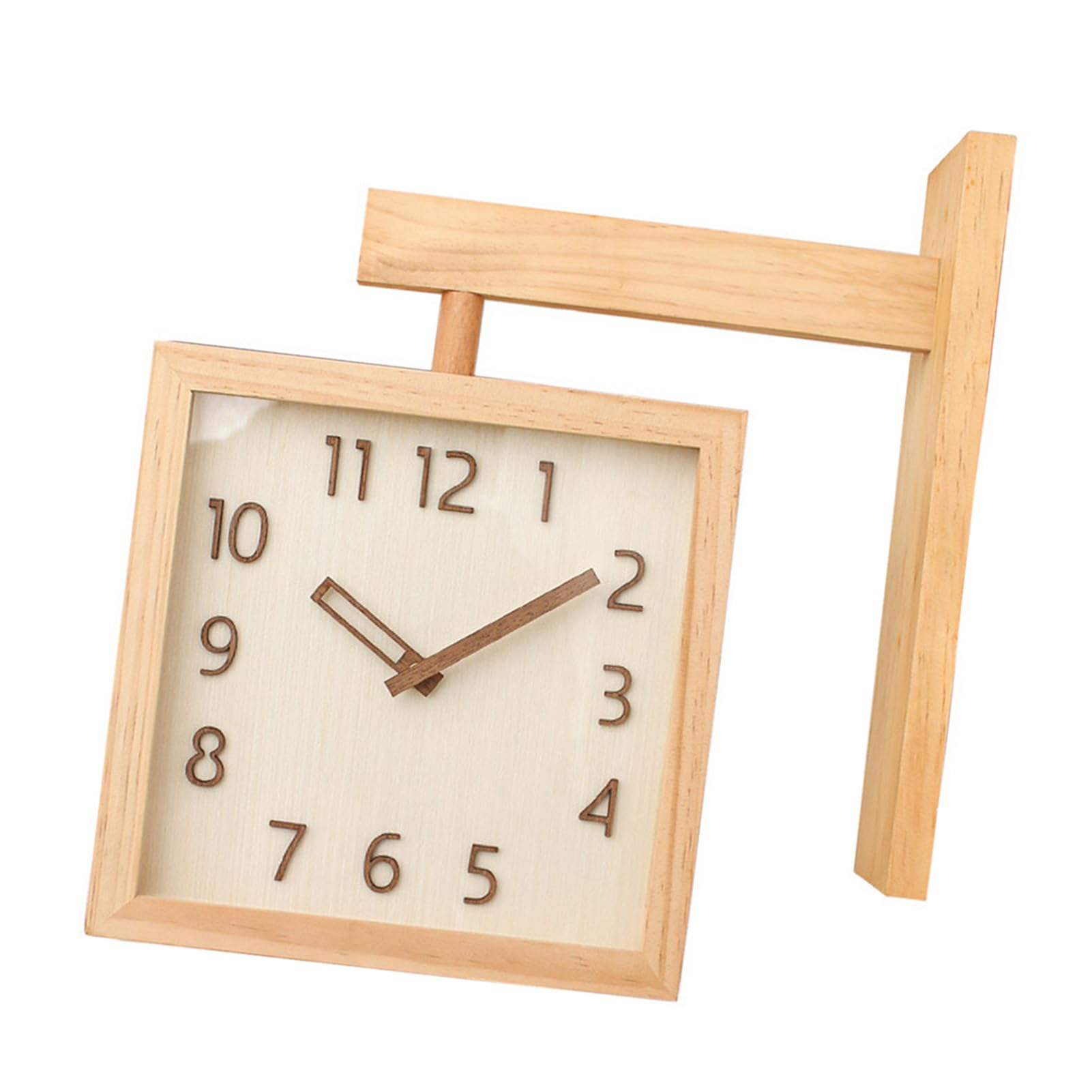 Reloj de Pared de Esquina de Madera Silencioso, Diseño de Doble Cara para Decoración del Hogar, 9,1 X 9,1 X 13,6 Pulgadas (Color Madera)