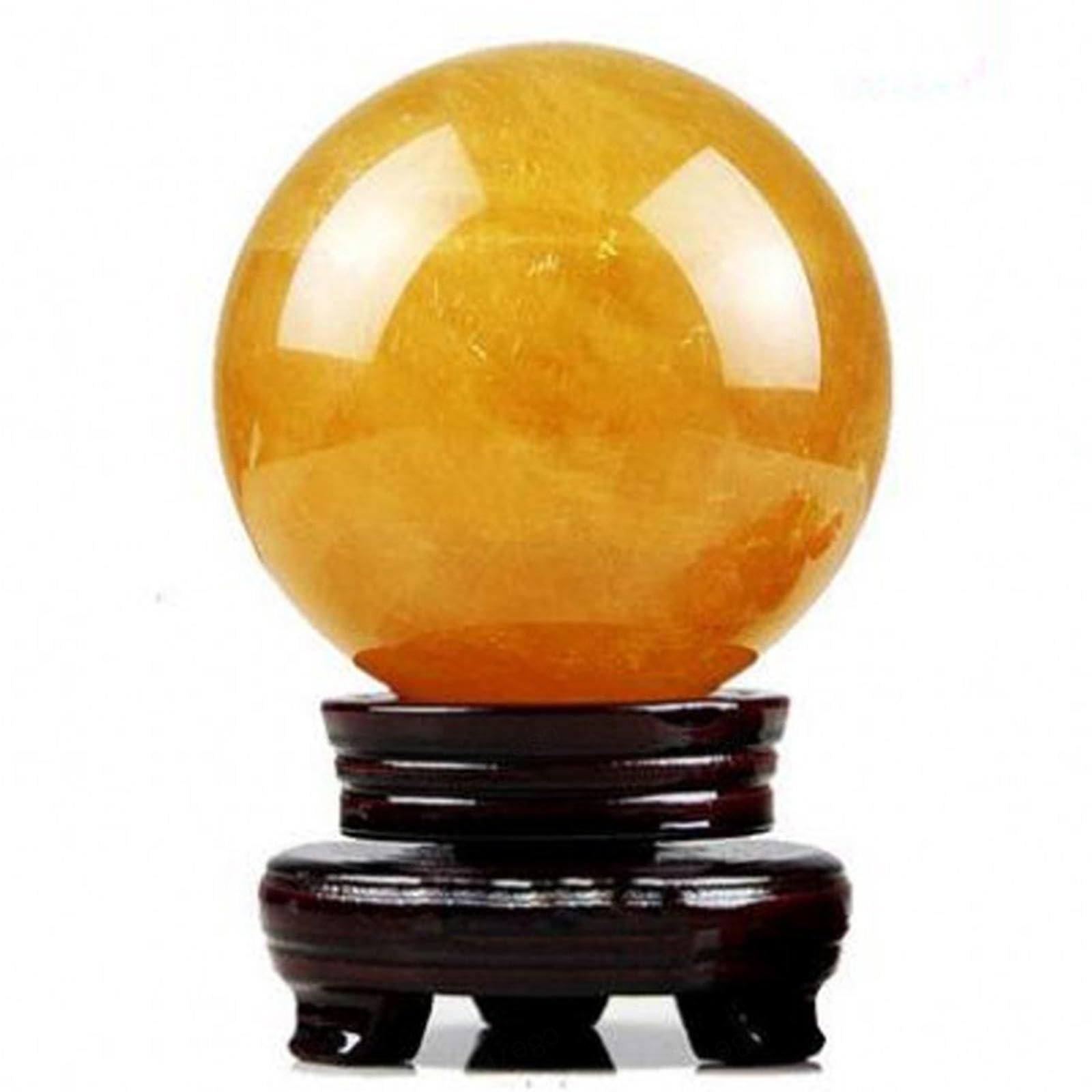 DPURPIWADY Yellow Crystal Ball- Sphere with Stand, Smelted Ball,for Feng Shui, Divination, Home Decoration, ball-15cm