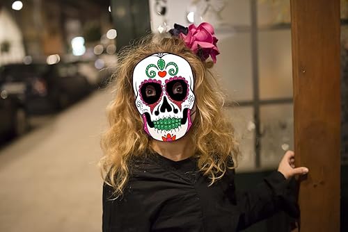 Miniatura 5 de ALIBBON 6 Pcs Day of The Dead Mask Paper Sugar Skull Mask Full Face Mask with Elastic String Halloween Party Supplies