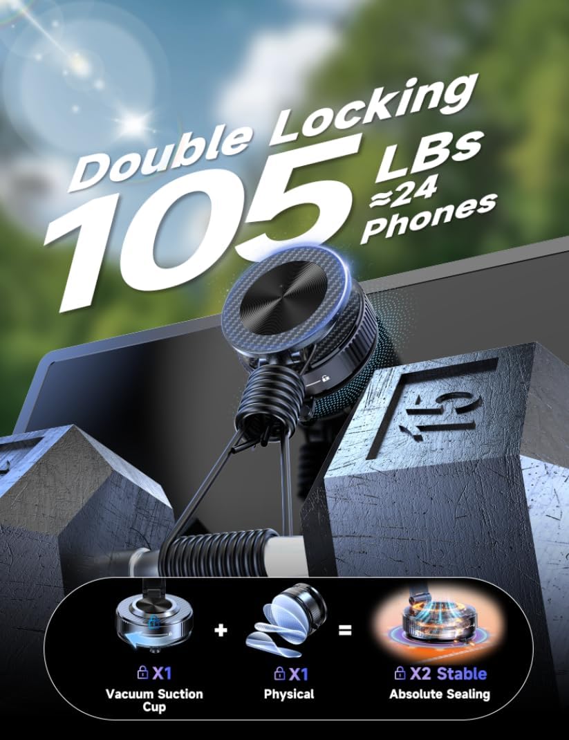 Vacuum Magnetic Phone Holders for Your Car [105+LBS Suction & 3800gf Magnetic] Magsafe Car Mount, 360° Adjustable Car Phone Holder Mount for Windshield/Mirror/Kitchen/Gym for iPhone & Android - Image 3