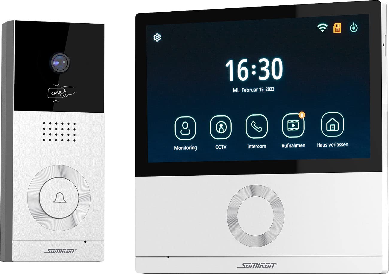 Somikon Videoklingel: Full-HD-Video-Türsprechanlage mit 17,8-cm-Touchscreen (7"), WLAN, App (Türsprechanlage mit Kamera, Videosprechanlage, IP)