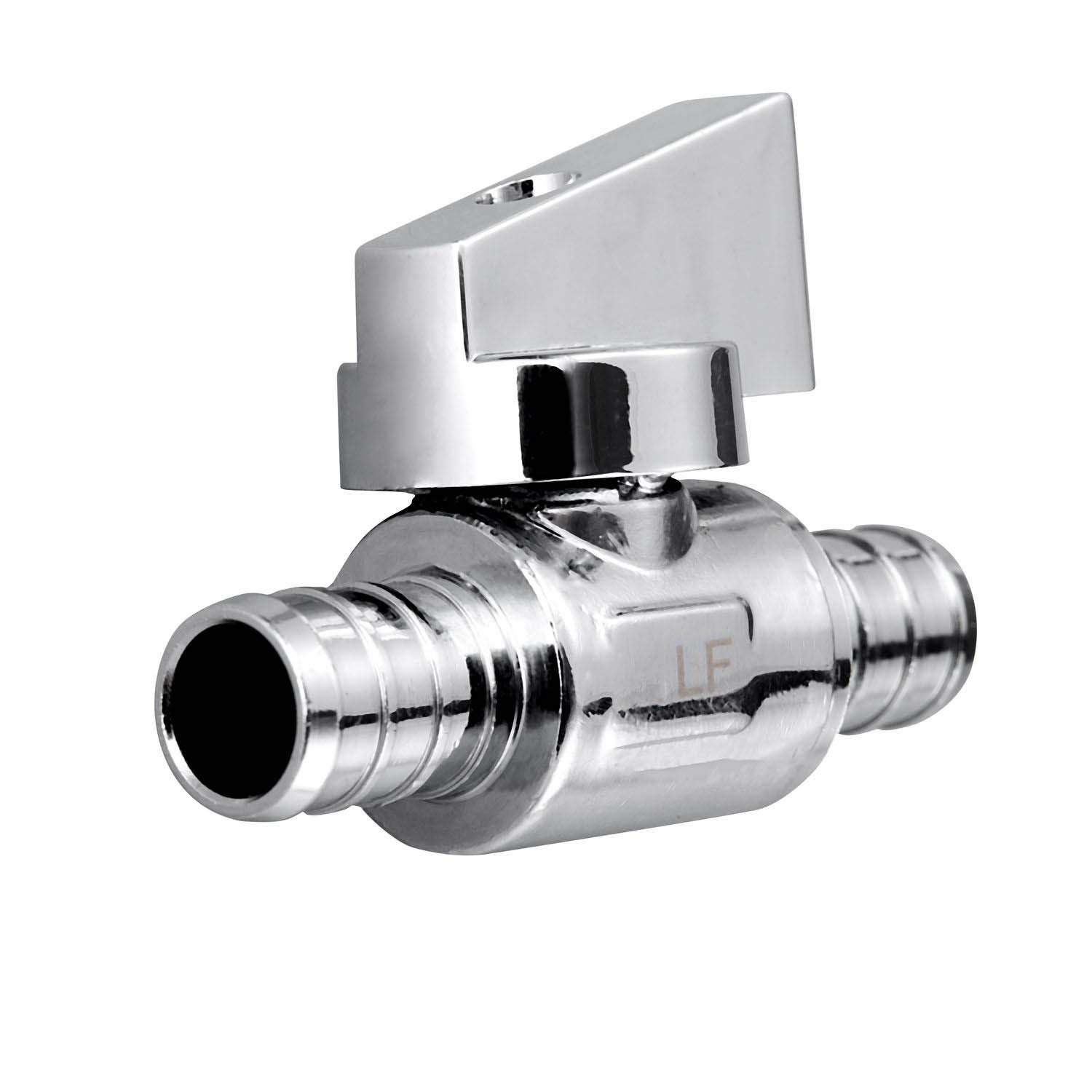 Confezione da 5 valvole a sfera di arresto ad angolo di 90° in ottone LF premium, PEX da 1/2" x 1/2" PEX cromate con 10 anelli..