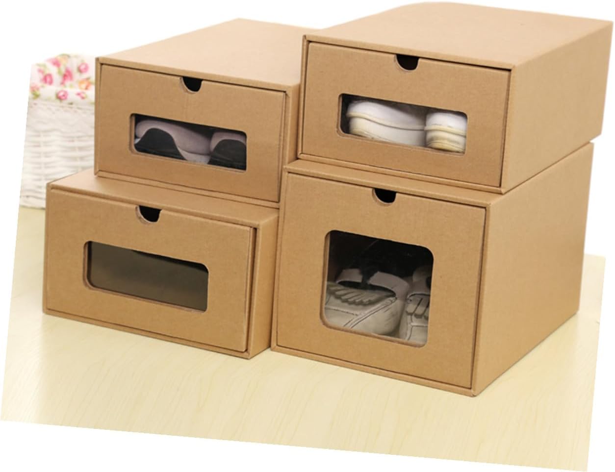 Wakauto 6pcs Paper Drawer-style Shoe Boxes 30x21cm for Women’s Shoes, Thickened Large Storage Containers Window for Closet Organization and Home Use