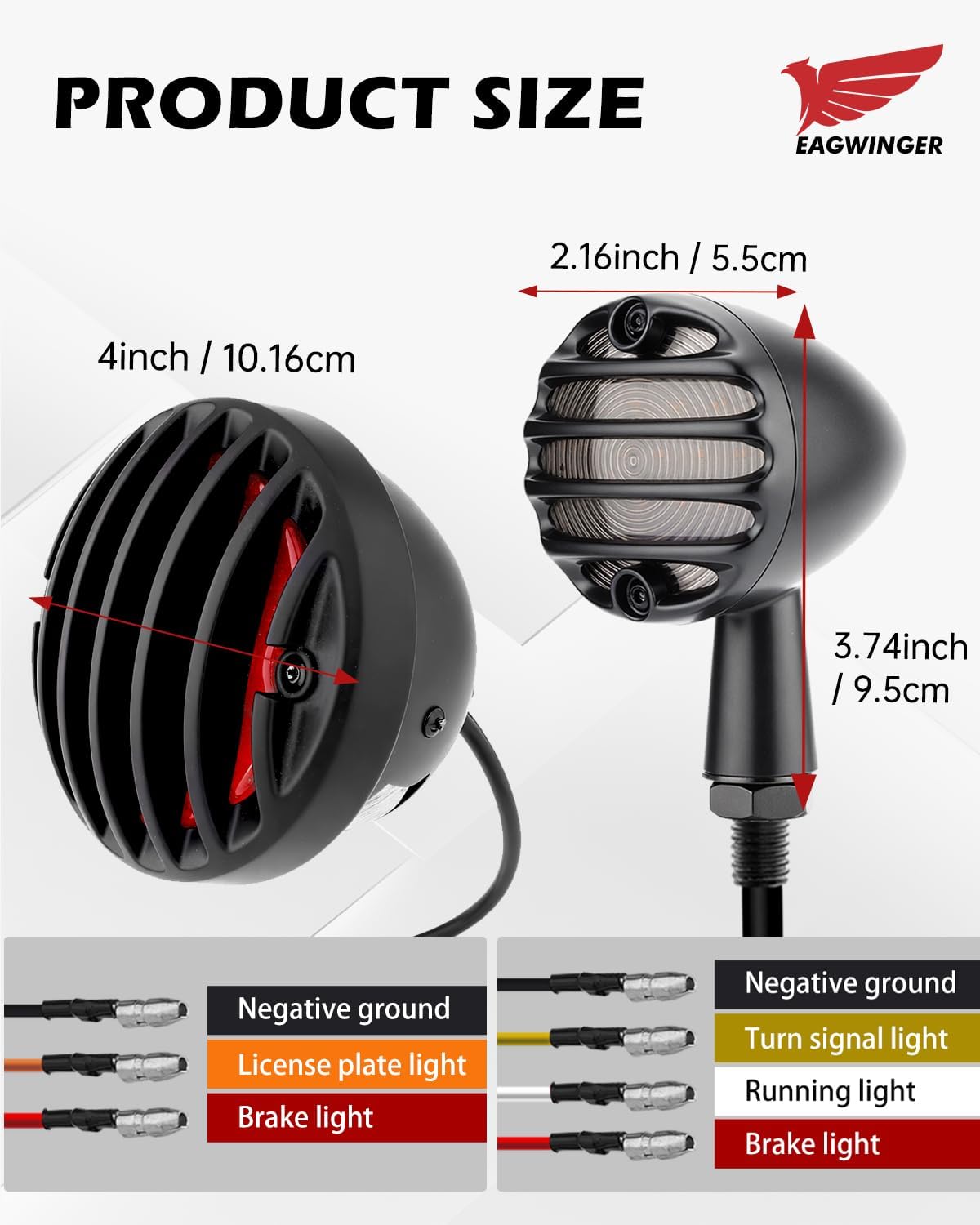 Motorcycle Grille Tail light and Turn Signals Kit LED Taillight Assembly Universal Compatible with Harley Sporster Café Racer Cruiser Bobber Chopper (Kit Black)