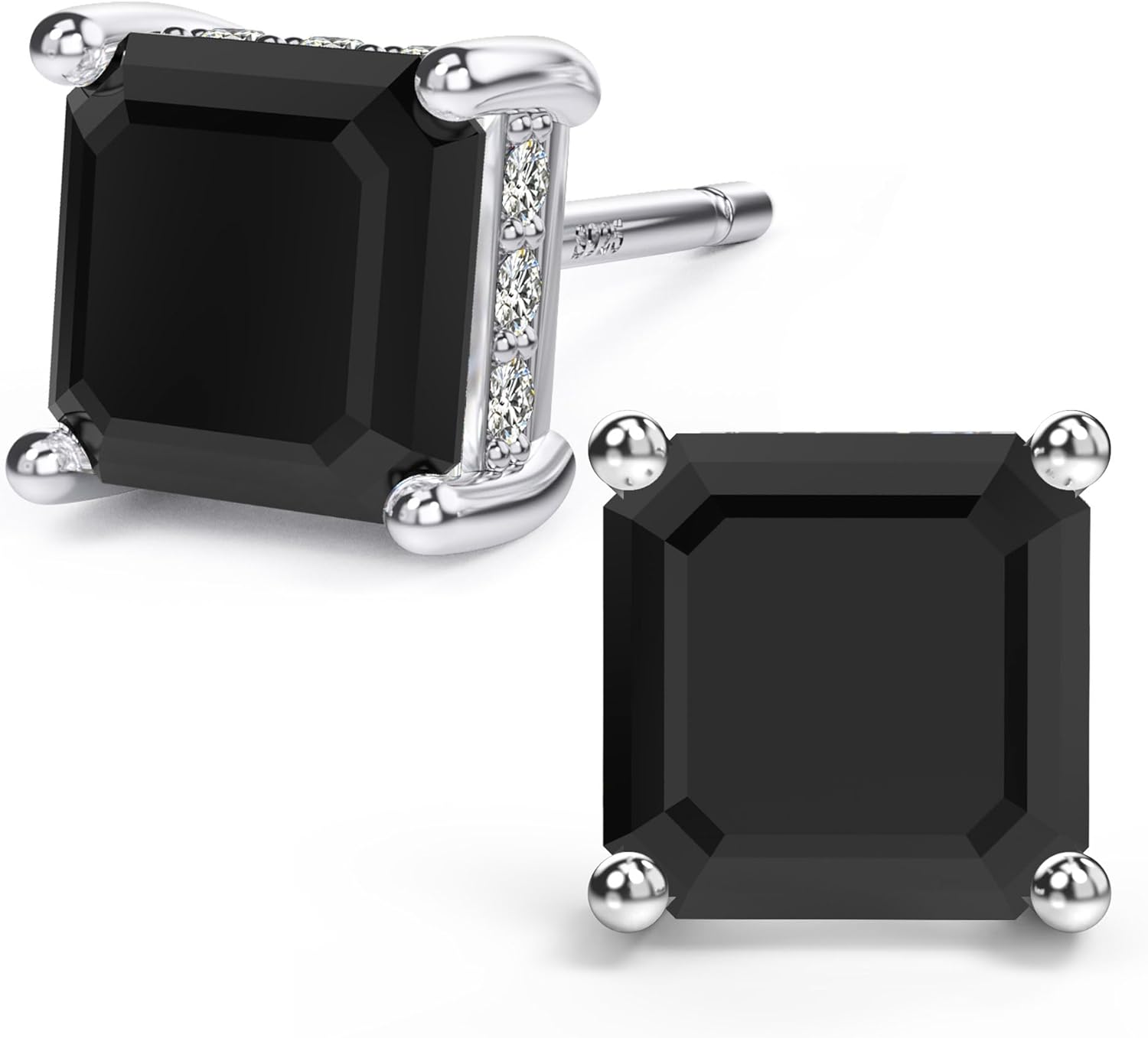 18K White Gold Plated Sterling Silver Asscher Cut Cubic Zirconia Stud Earrings for Women Men | Square CZ Stud Earrings Simulated Diamond Earrings Studs