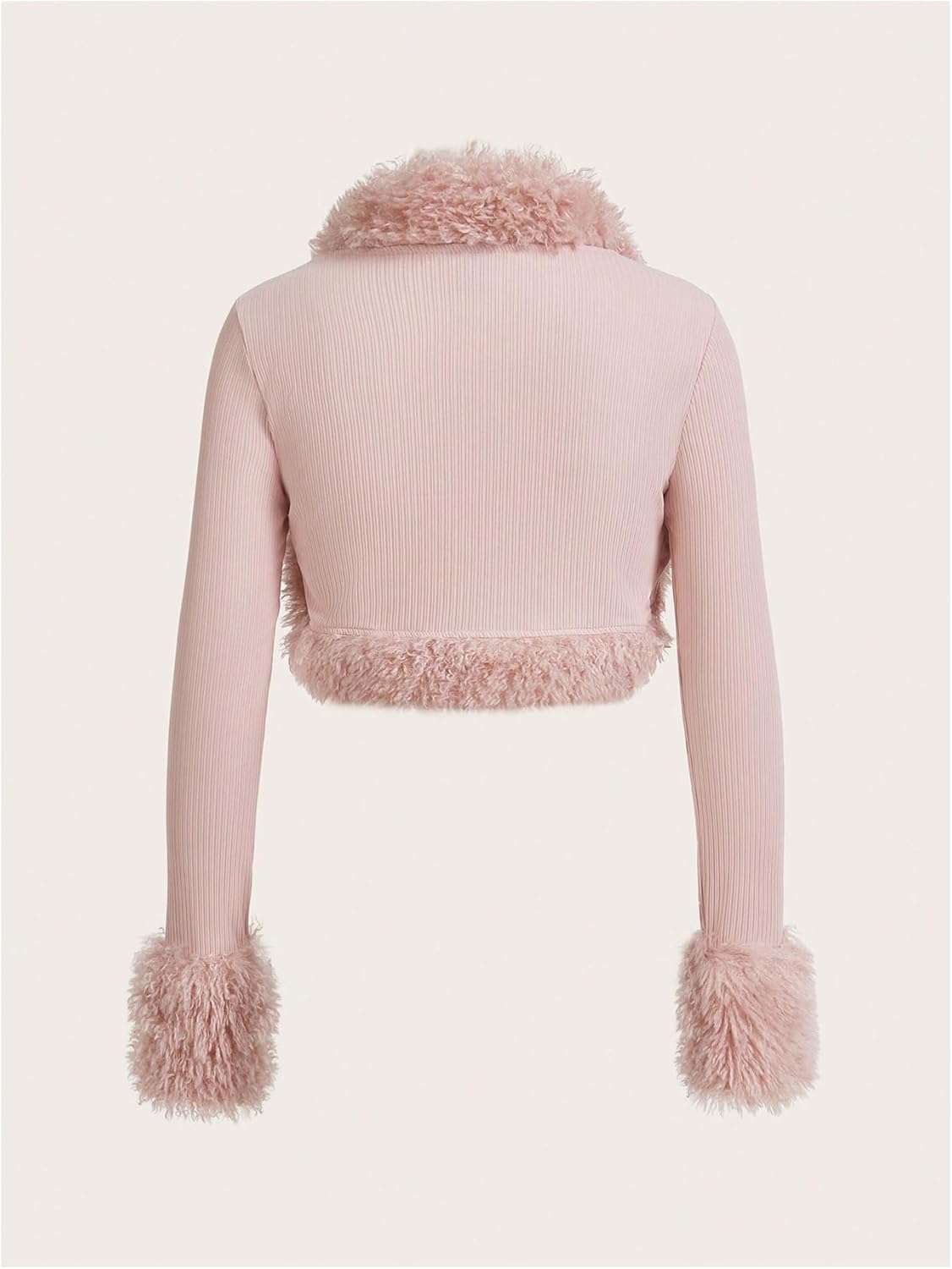 MakeMeChic Women's Faux Fur Open Front Coat Valentines Fuzzy Long Sleeve Crop Jacket Outerwear - Image 6