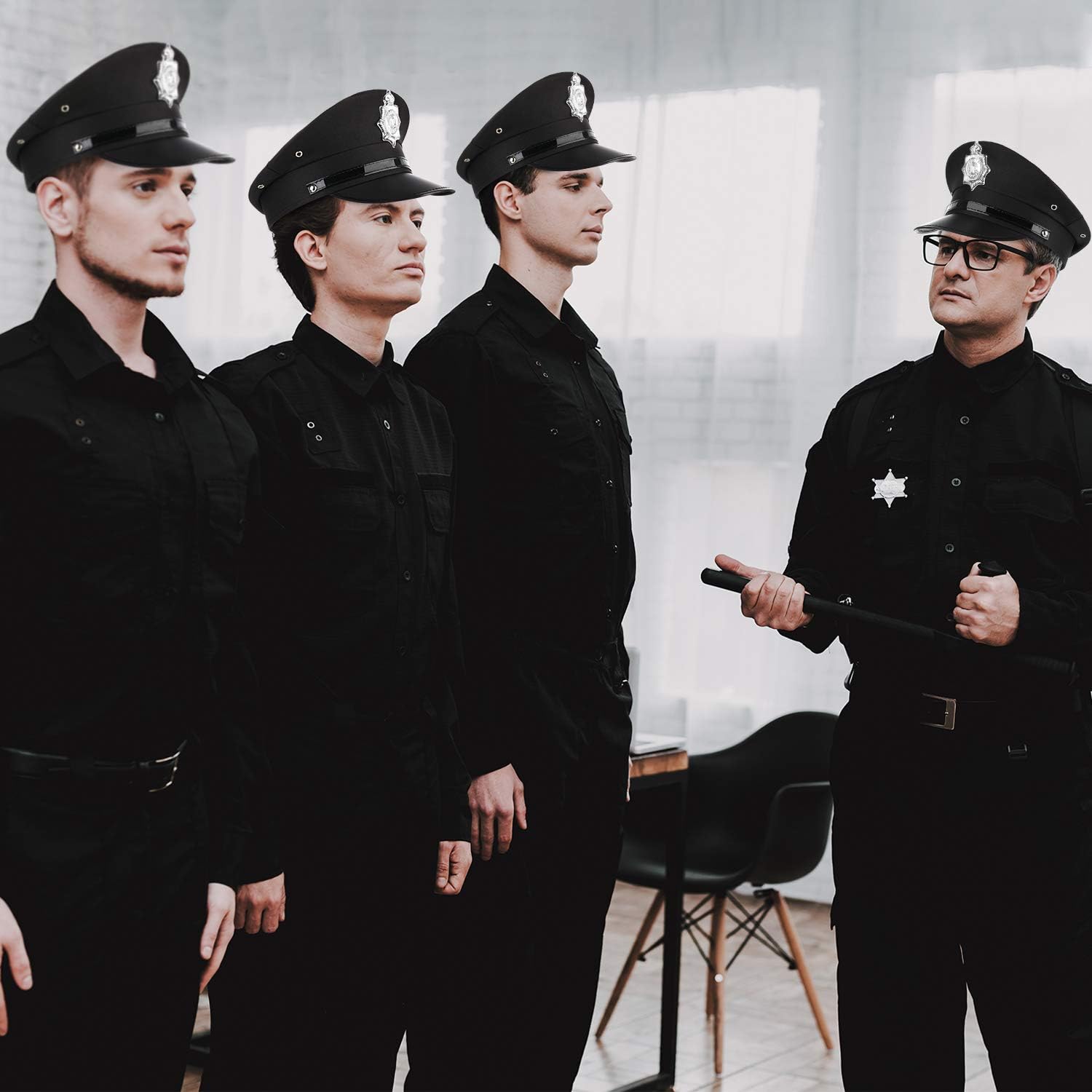 SATINIOR 2 Pieces Cop Captain Hat Black Police Hat Adult Police Officer Costume Accessories for Funny Role Play Party