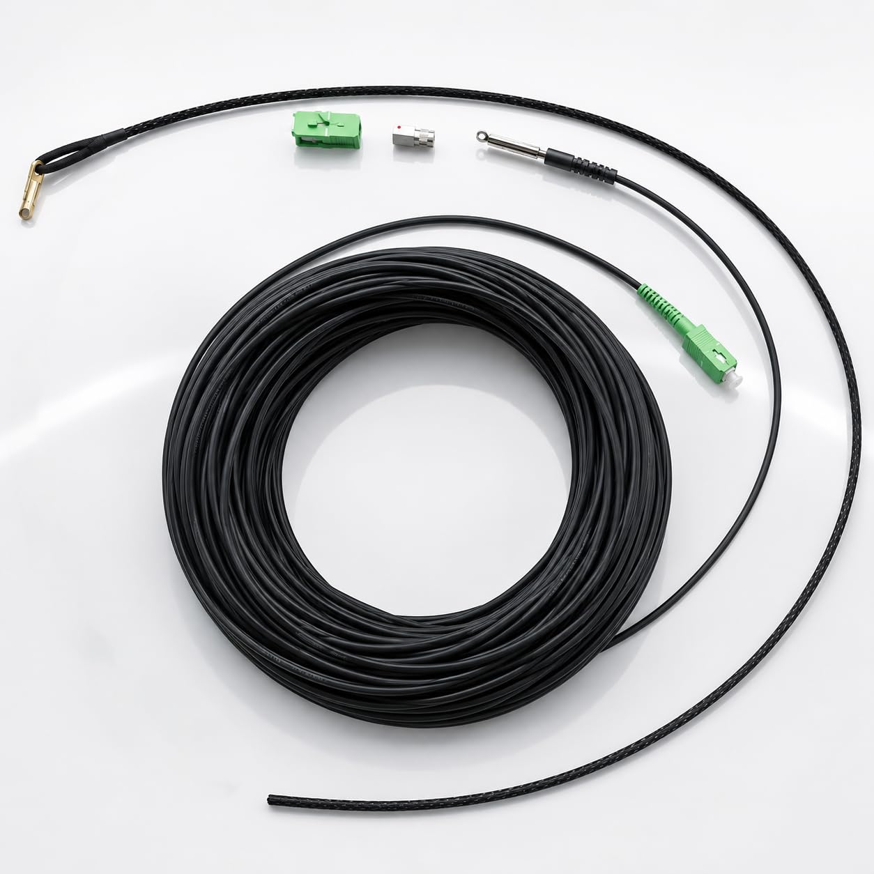 Elfcam - 100m Câble Fibre Optique Monomode G.657.B3 SC/APC,Très Souple avec Œillet de Traction pour Passage Mural ou Conduit – Intérieur/Extérieur – Compatible Orange Livebox,SFR Box,Bouygues Bbox