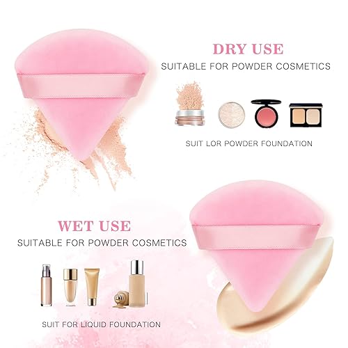 Miniatura 4 de Kivzex 2 piezas de soplo de polvo triangular para polvo facial, esponja de maquillaje de terciopelo suave para polvo suelto, polvo mineral, esponja