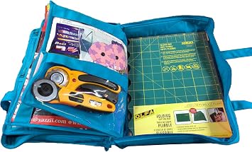 Yazzii Quilters Project Bag with 19 Pockets - Portable Storage Bag Organizer - Multipurpose Storage Organizer for Quilting, Patchwork, Embroidery, Needlework, Papercraft & Beading-Aqua