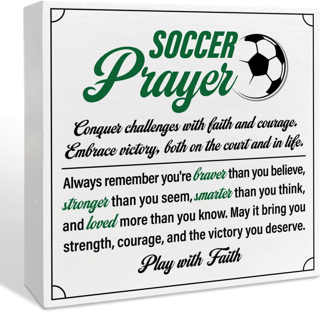 Soccer Prayer Box Sign 5x5 Inch Wooden Tabletop Decor