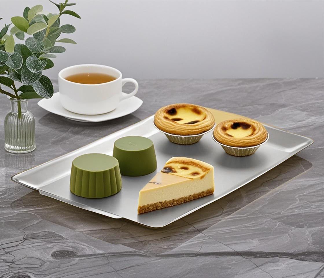 Confezione da 2 vassoi rettangolari per fast food in acciaio inox, 40 x 24 cm, Piatti da portata,argento