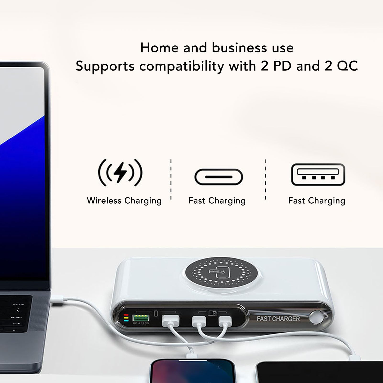 Annadue Estación de Carga Rápida de Escritorio, 72W Multi Port USB C Wireless Charger Hub, 45W PD, Protección de Seguridad Inteligente, para la Tableta Portátil y Uso (Enchufe de la UE)