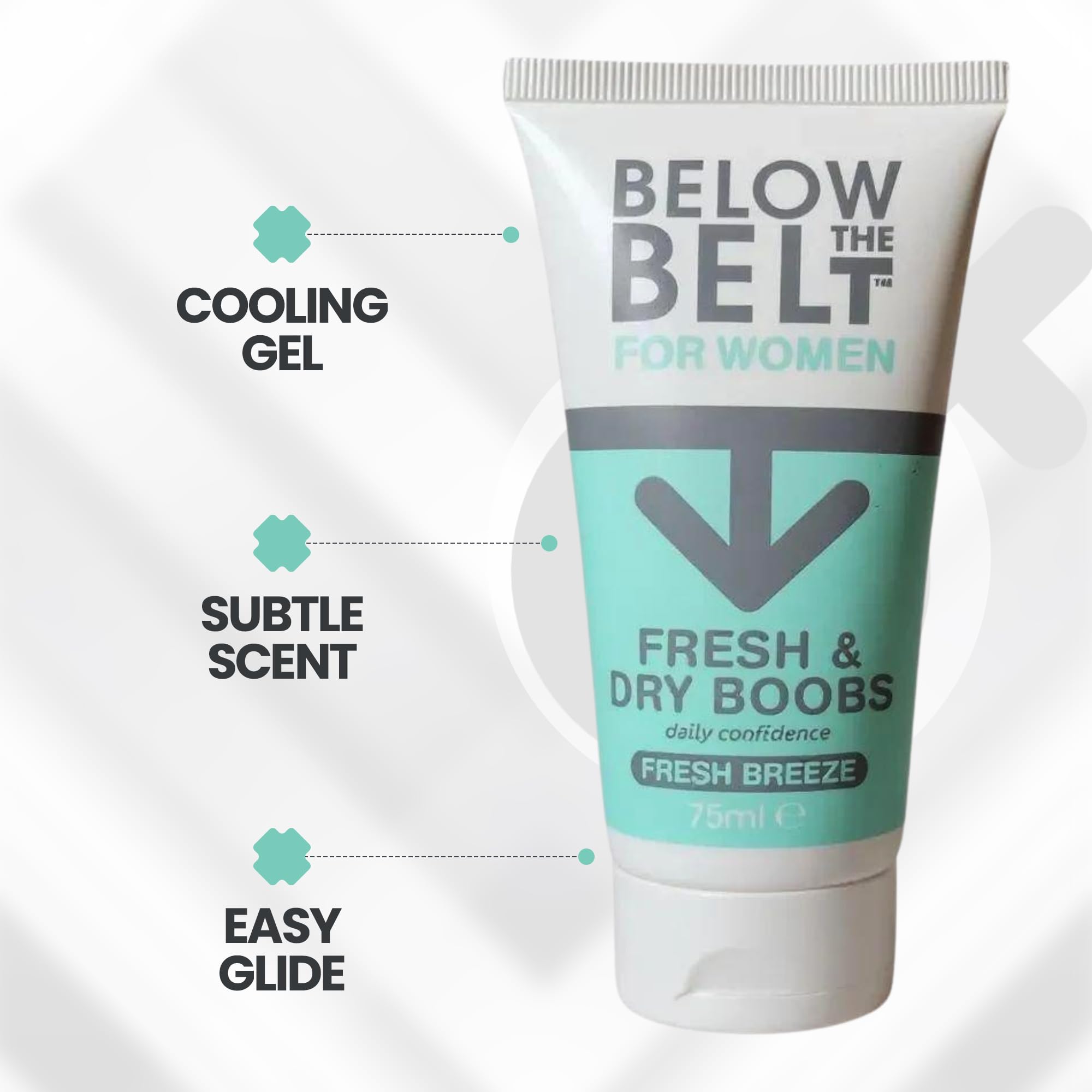 Below The Belt Crema Seno Fresco e Asciutto, Trattamento Sottoseno con Profumo di Brezza Fresca, Formula Antisudore e Antisfregamento Sottoseno, Senza Talco - Confezione Trio da 75 ml