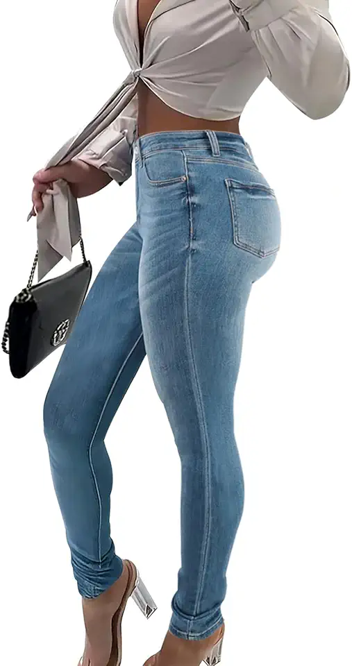 Calça jeans colombiana skinny com cintura alta elástica e curvilínea
