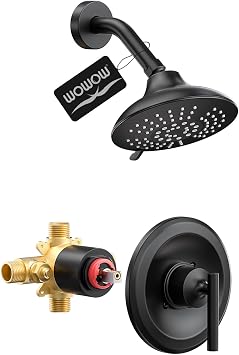 Black Bathroom Shower Faucet Set WOWOW Shower Combo Set with 6-Inch Rain Shower Head, Single Handle Shower Trim Kit Modern Shower System High Pressure Valve Include