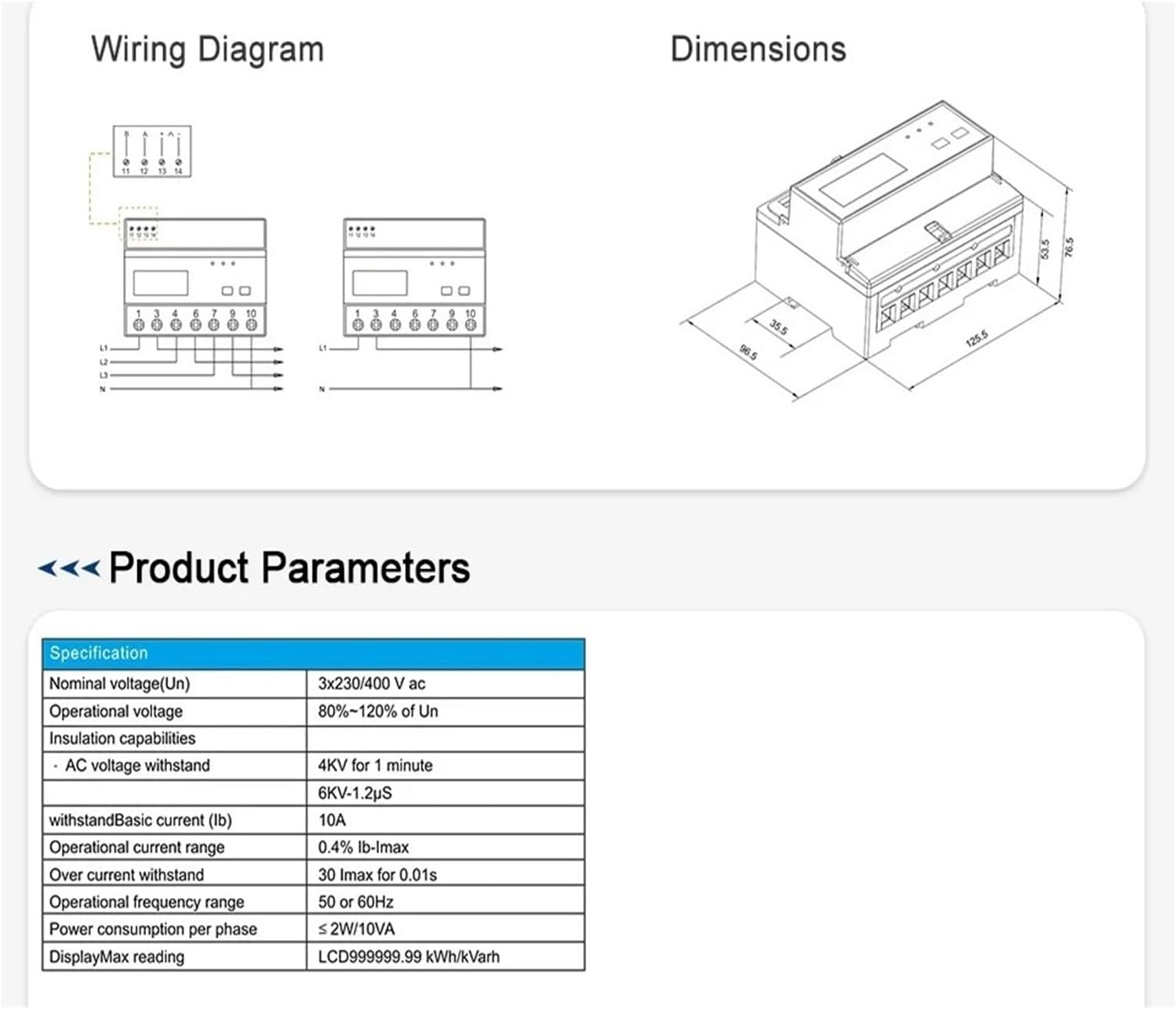 Energy Meter SDM530C Three Phase Four Wire Din Rail din Electric Power