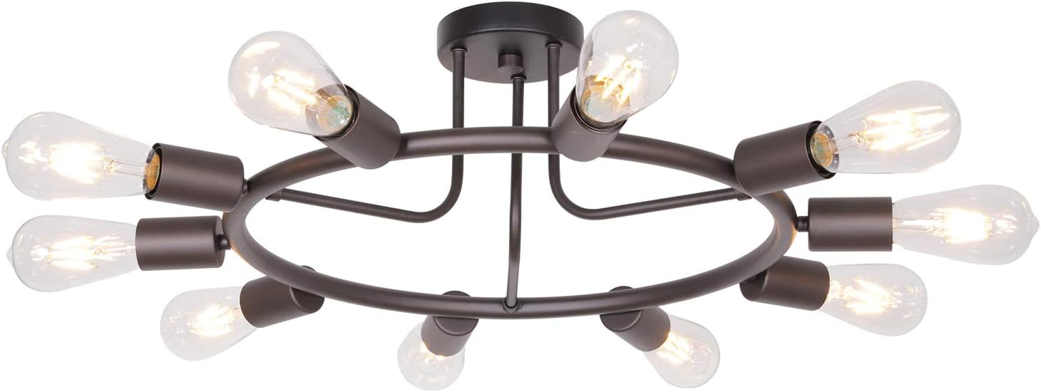 BONLICHT Modern Sputnik Chandelier Oil-Rubbed Bronze 10-Light Mid Century Semi Flush Mount Ceiling Light Fixture Retro Chandelier Lighting for Living Room Dining Room Bedroom