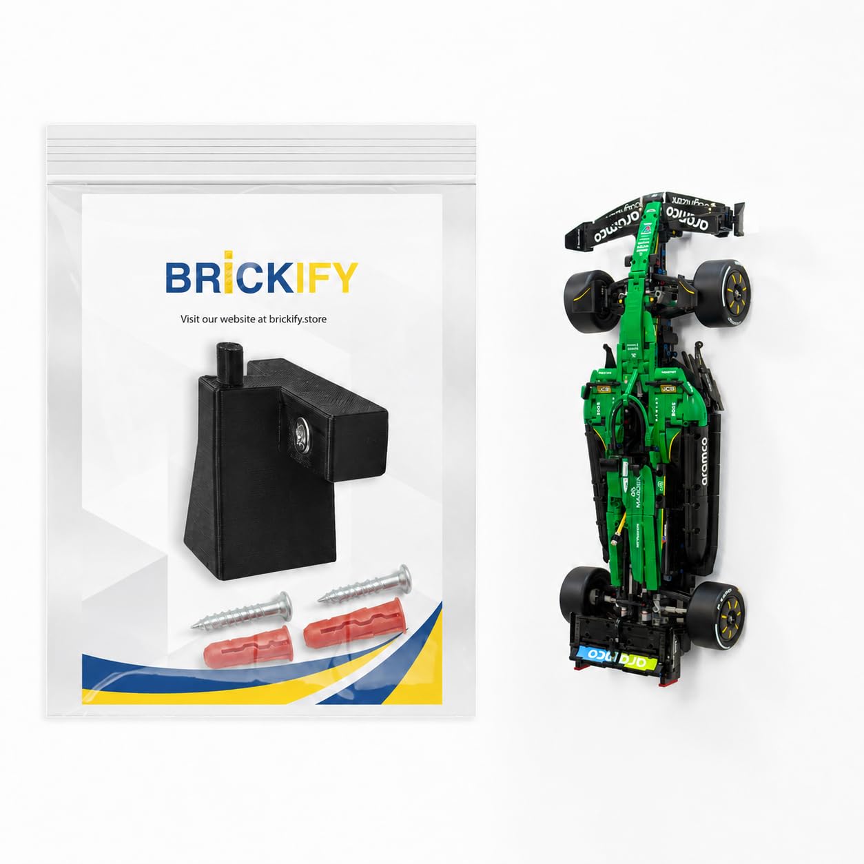 Wall Mount Bracket Compatible with LEGO Technic Aston Martin AMR25 F1 42240 – UK Made - Car Not Included – Hardware Included