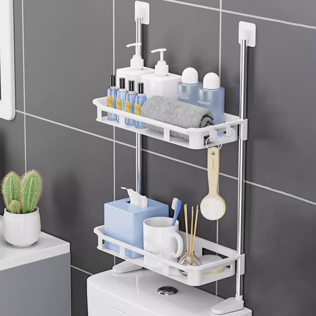 Over The Toilet Storage Shelf, Over Toilet Organizer Add Space Sort And Storage Bathroom Supplies No Drilling Above Toilet Storage Shelves With Adhesive For Small Bathroom ( Color : /White , Size : 2